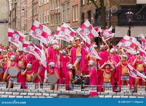 chariot of julius caesar gaymobil at the amsterdam canal parade editorial photography image
