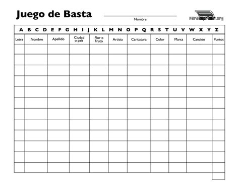 Descarga gratis nuestros juegos de mesa para niños. Juego de basta para imprimir en PDF 2021