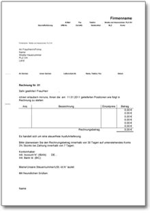 Die vorlage können sie für die. Rechnung (Anschreiben, Export) - Muster-Vorlage zum Download
