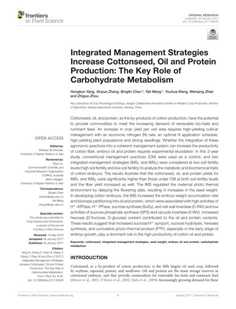 Pdf Integrated Management Strategies Increase Cottonseed Oil And