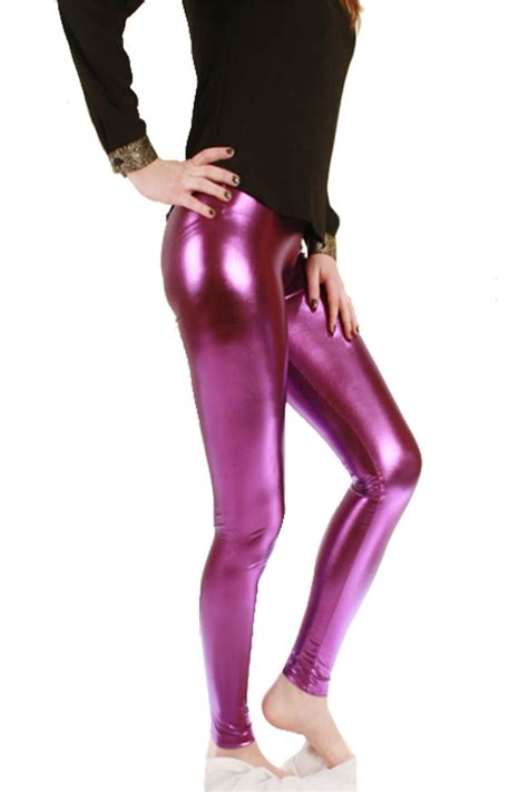 New Ladies Womens Girls Disco Dance Pvc Wet Look Shiny Stretch Foil Leggings 80s Ebay