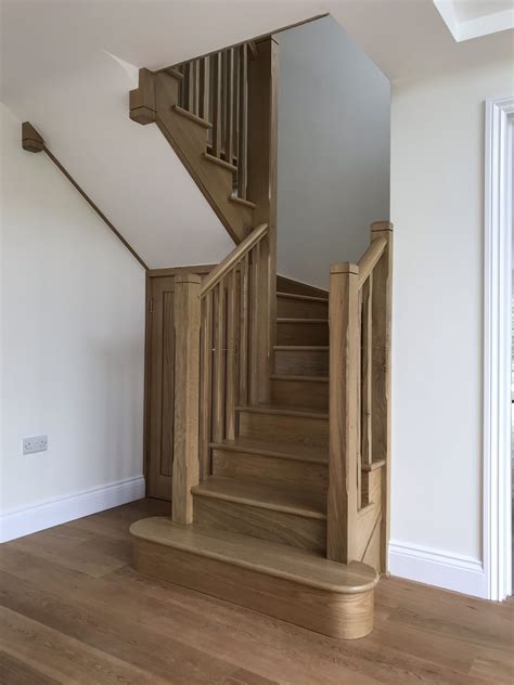 European Oak Double Kite Winder Staircase With Cut And Mitred