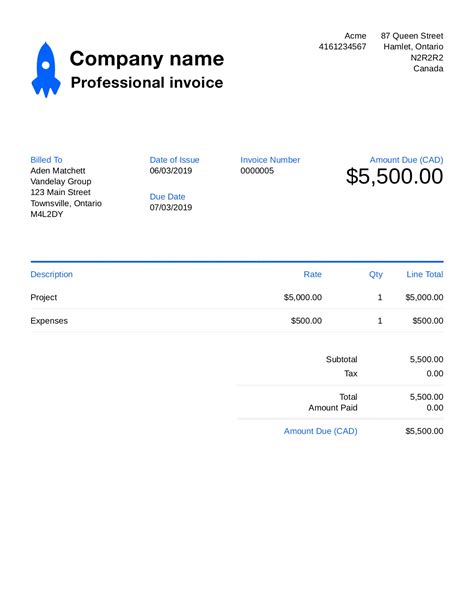 Free Professional Invoice Template Customize And Send In 90 Seconds