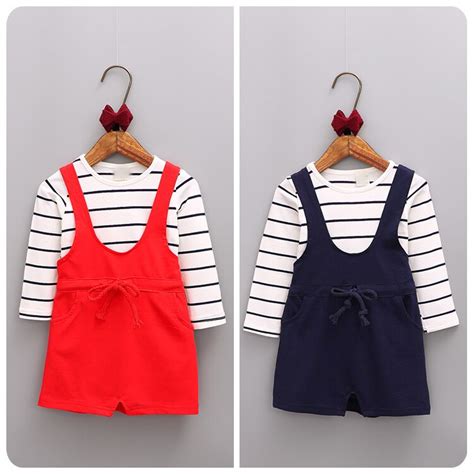 가을 한국어 2 대 소녀 아이들의 의류 패턴 소녀 아기 스트라이프 안감 상단 의류 T 셔츠 짧은 스커트 스커트 정장set