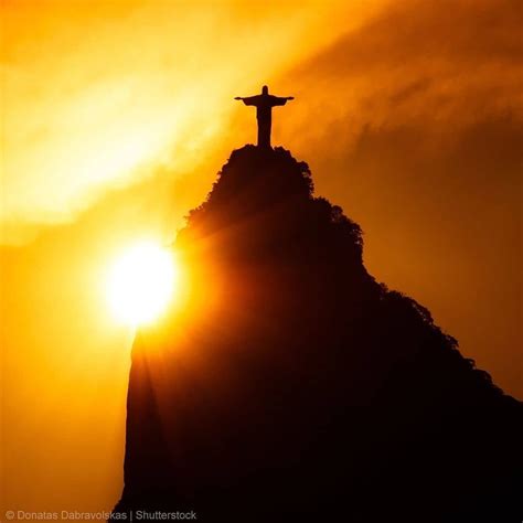 The Sun Sets On Rio The Famous Rio De Janeiro Landmark Christ The