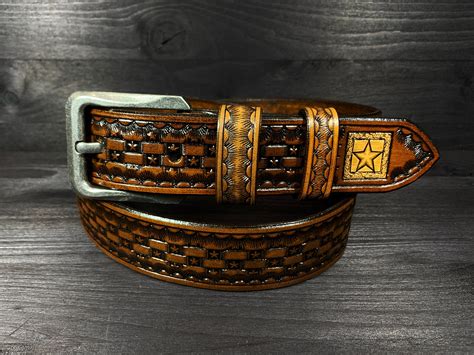 Western Style Leather Belt Stars Leather Belt Mens Leather Belt