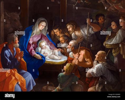 Nativity Paintingthe Adoration Of The Shepherds By Guido Reni Stock