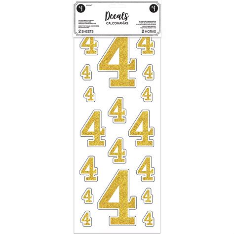 Gold Glitter Number 4 Cling Decals 36ct Party City