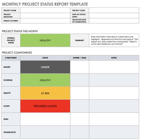 Project Status Report Excel Template
