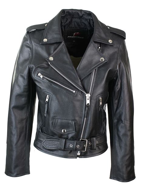 Ladies Women Classic Brando Biker Motorcycle Motorbike Hide Leather Jacket Ebay