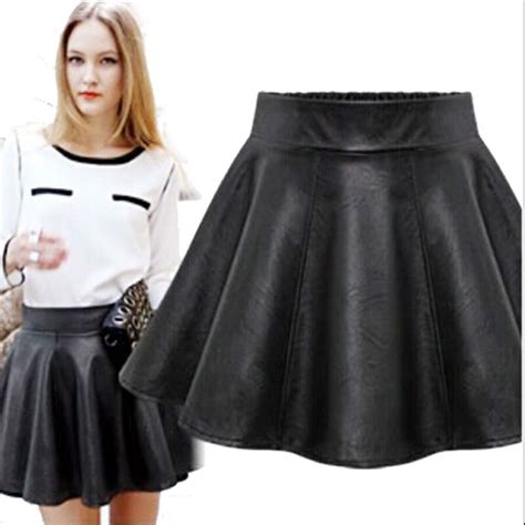 Fashion Comfortable Sexy Pleated Black Bottoming Female Pu Leather Skirt Skirts Womens S Xl