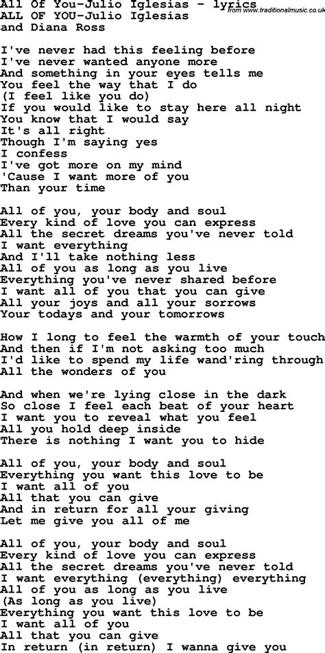 Love Song Lyrics Forall Of You Julio Iglesias