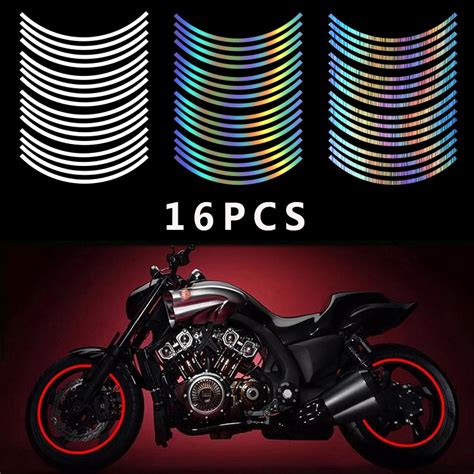 16pcs Reflective Strips Stickers For Motorcycle Car Rim Decor Stripe