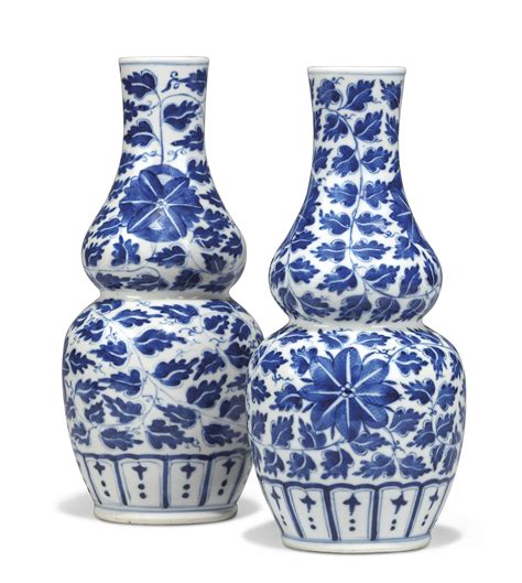 A Pair Of Chinese Blue And White Double Gourd Vases Late 19th Century