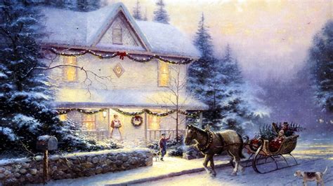 1920x1080 Thomas Kinkade Picture Painting Christmas Victorian