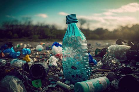 Plastic Bottle Garbage In Landfill Surrounded By Other Trash Stock