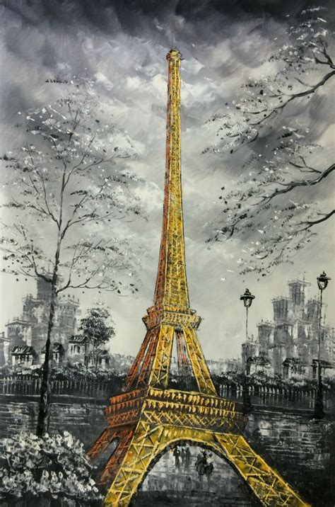 Hand Painted European Landscape Canvas Oil Painting Eiffel Tower Paris
