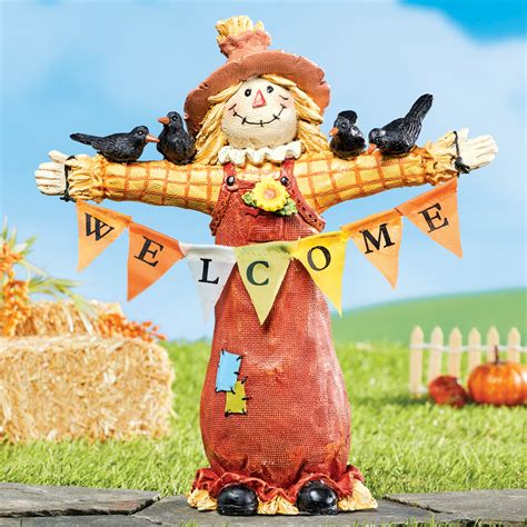 Welcome Harvest Scarecrow Fall Yard Statue Cute Seasonal Indoor Or