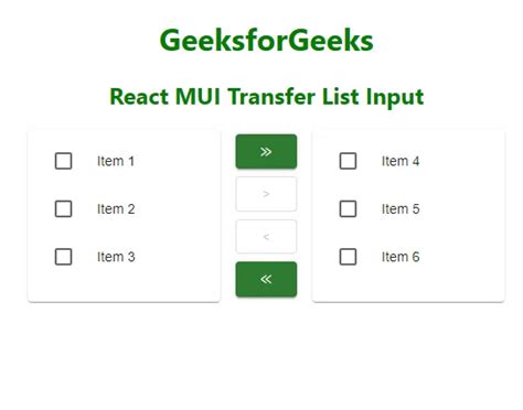 React Mui Transfer List Input Geeksforgeeks