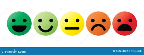 Basic Emoticons Set Five Facial Expression Of Feedback Scale From