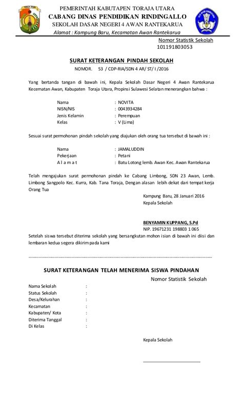 Muara laung ii, 01 oktober 1998. Format surat keterangan pindah sekolah