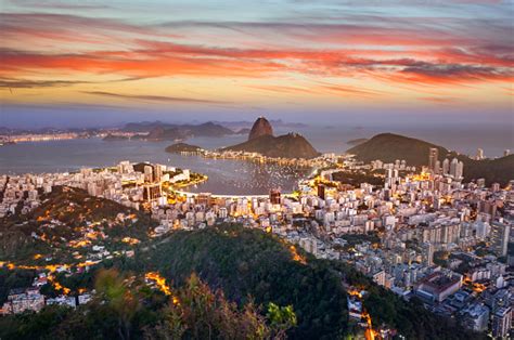 Brazil Rio De Janeiro Aerial View With Guanabara Bay And Sugar Loaf At