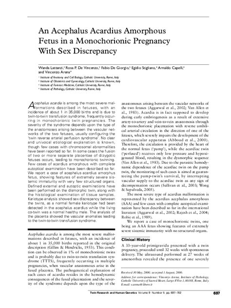 pdf an acephalus acardius amorphous fetus in a monochorionic pregnancy with sex discrepancy