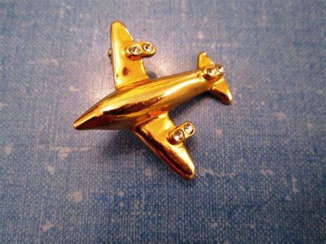 Vintage Gold Tone Jet Airplane Pin Brooch Etsy Vintage Gold Gold