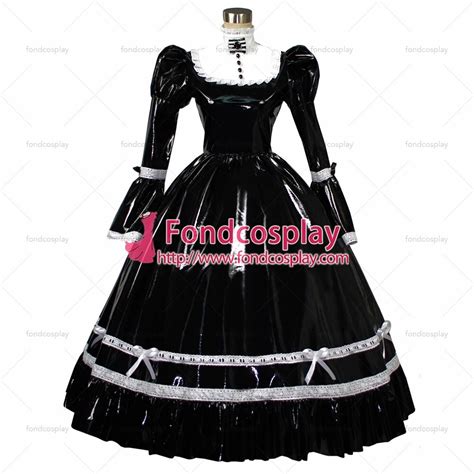 Fashion Costumes French Style Pvc Sissy Maid Lockable Long Dress Cosplay Costume Tailor Made