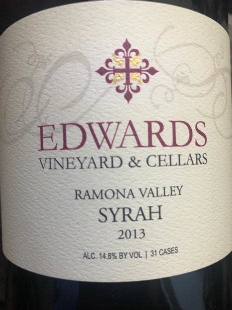 2013 Edwards Vineyard And Cellars Syrah Usa California South Coast