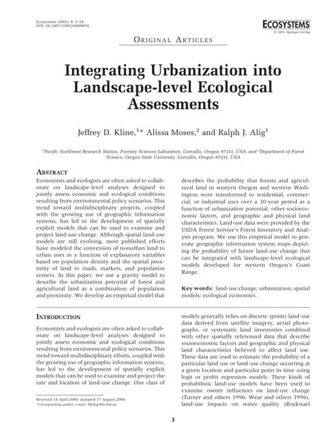Pdf Integrating Urbanization Into Landscape Level Ecological Assessments