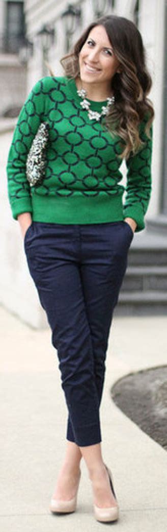Outfit Post Green And Navy Striped Sweater Navy Work Pants