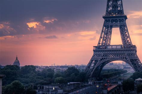 Eiffel Tower France Sunset Paris Aerial View With Eiffel Tower At