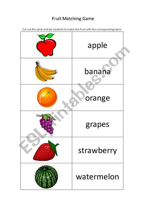 Fruit Matching Game Esl Worksheet By Loasita