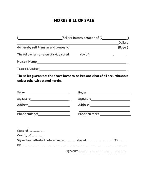 42 Printable Horse Bill Of Sale Forms And Templates Templatelab