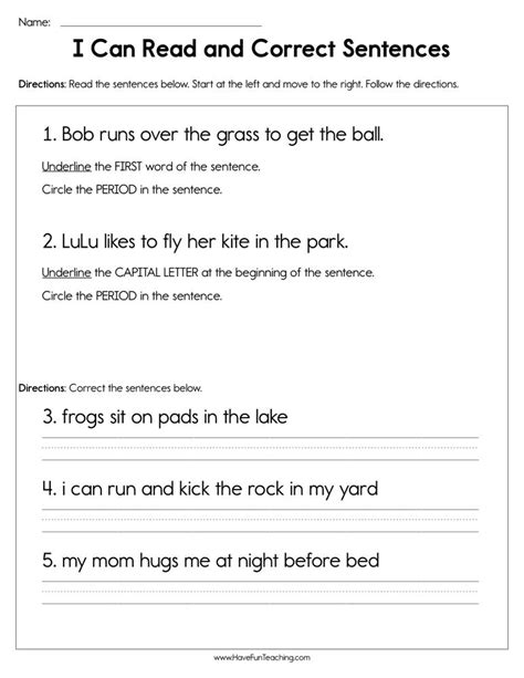 I Can Read And Correct Sentences Worksheet Have Fun Teaching