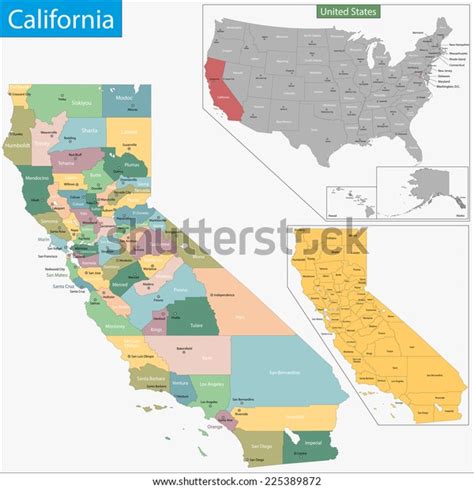 Map Of California State Designed In Illustration With The Counties And