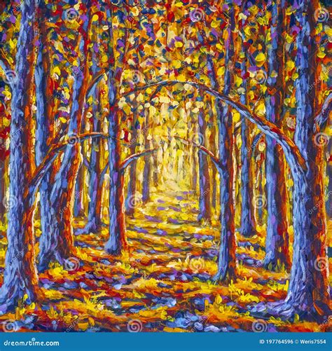 Autumn Forest Painting Stock Photo Image Of Colorful 197764596