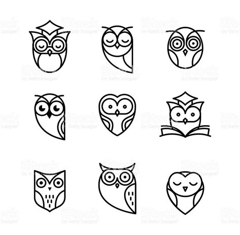 Owl Black Outline Icons Collection Simple Owl Tattoo Owl Outline