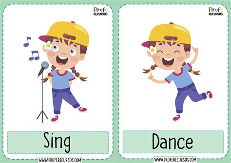 Action Verbs Flashcards For Kids Present Tense Esl