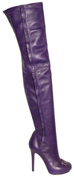 Versace Purple 120mm Stretch Leather Thigh High Boots A Purple