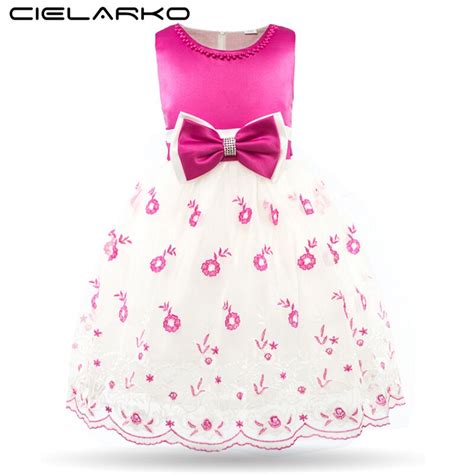 Cielarko Girls Dress Flower Embroidery Kids Lace Gown Children Wedding