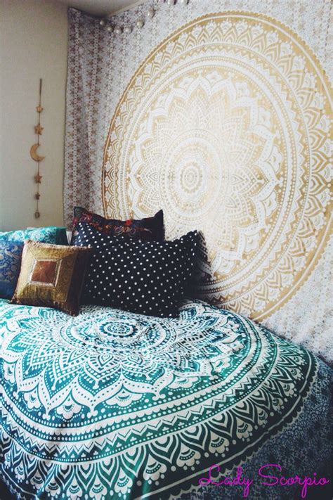 Whether you want to call it boho or bohemian, this chic style is full of different colors, patterns, textures, themes, and decorations that are used to create an artistic aesthetic. Lady Scorpio Bedroom. Turquoise & Gold Hippy Trippy Duvet ...