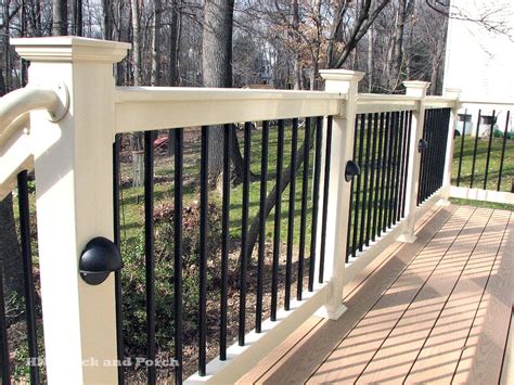 Newel posts, railings, stair treads, and spindles in different styles. Vinyl Deck with Deckorators black aluminum balusters, tan ...
