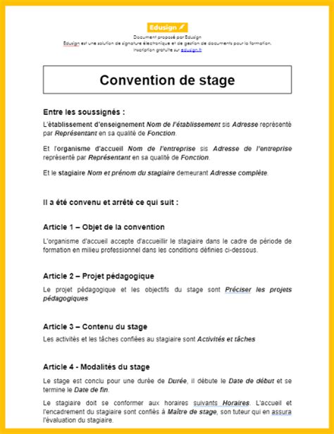 Convention De Stage Mod Le Gratuit En Format Word Pdf Edusign