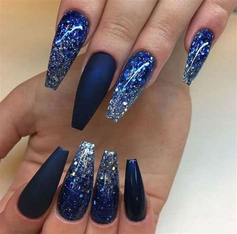 Dark Blue Nails With Glitter On Ring Finger Hartley Fromin
