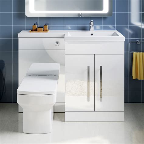 Bathroom Sink Unit Cabinet Vanity White Right Hand Basin Storage With