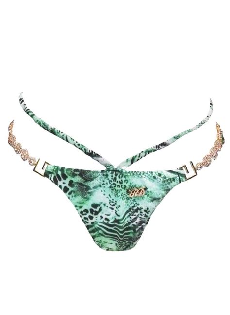 Decova S Luxury Green Tiger Strappy Tango Bikini Bottom Bikinis
