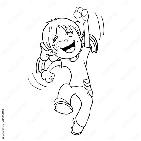 Coloring Page Outline Of A Cartoon Jumping Girl Vector De Stock Adobe