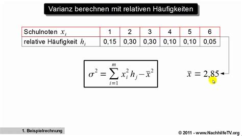 Haben wir dies getan, rechnen wir die ganzen werte wieder zusammen und teilen durch die anzahl der tage. Varianz berechnen mit relativen Häufigkeiten - YouTube